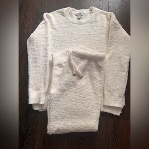 Cupcakes and Cashmere 2pc White Fleece Lounge Pajama Set Womens L Soft Cozy